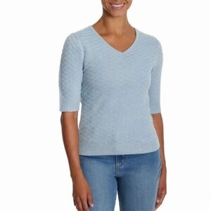 Ella Moss Light Blue V-Neck Textured Sweater